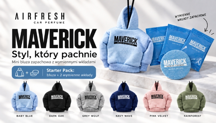 Kolekcja Maverick - mini bluza jako zapach do samochodu z wymiennymi wkładami
