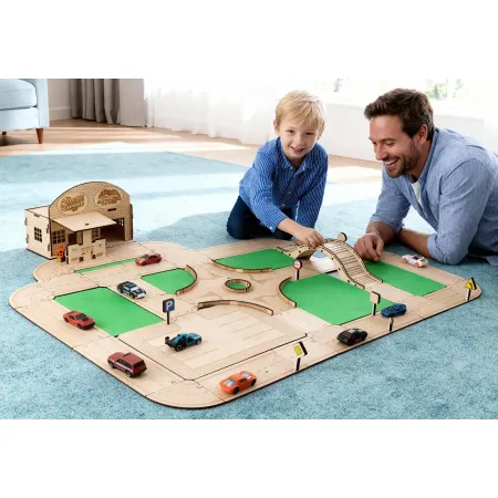 Drewniany tor modułowy „Zbuduj swoje miasto” – 62 elementy