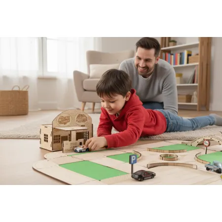 Drewniany tor modułowy „Zbuduj swoje miasto” – 62 elementy