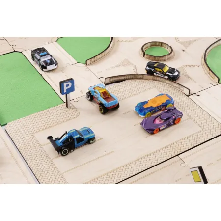 Drewniany tor modułowy „Zbuduj swoje miasto” – 62 elementy