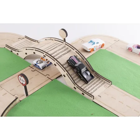 Drewniany tor modułowy „Zbuduj swoje miasto” – 62 elementy